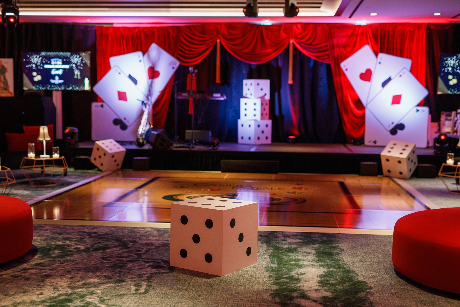 Casino scenery with oversized cards and dice