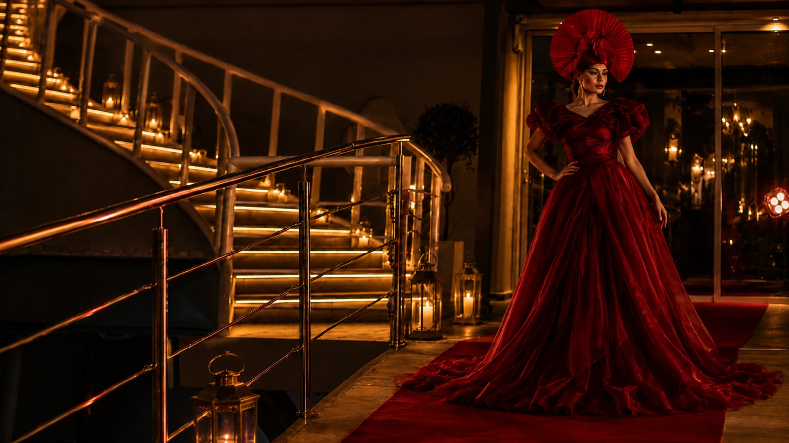 Living red-carpet performer at an evening arrival