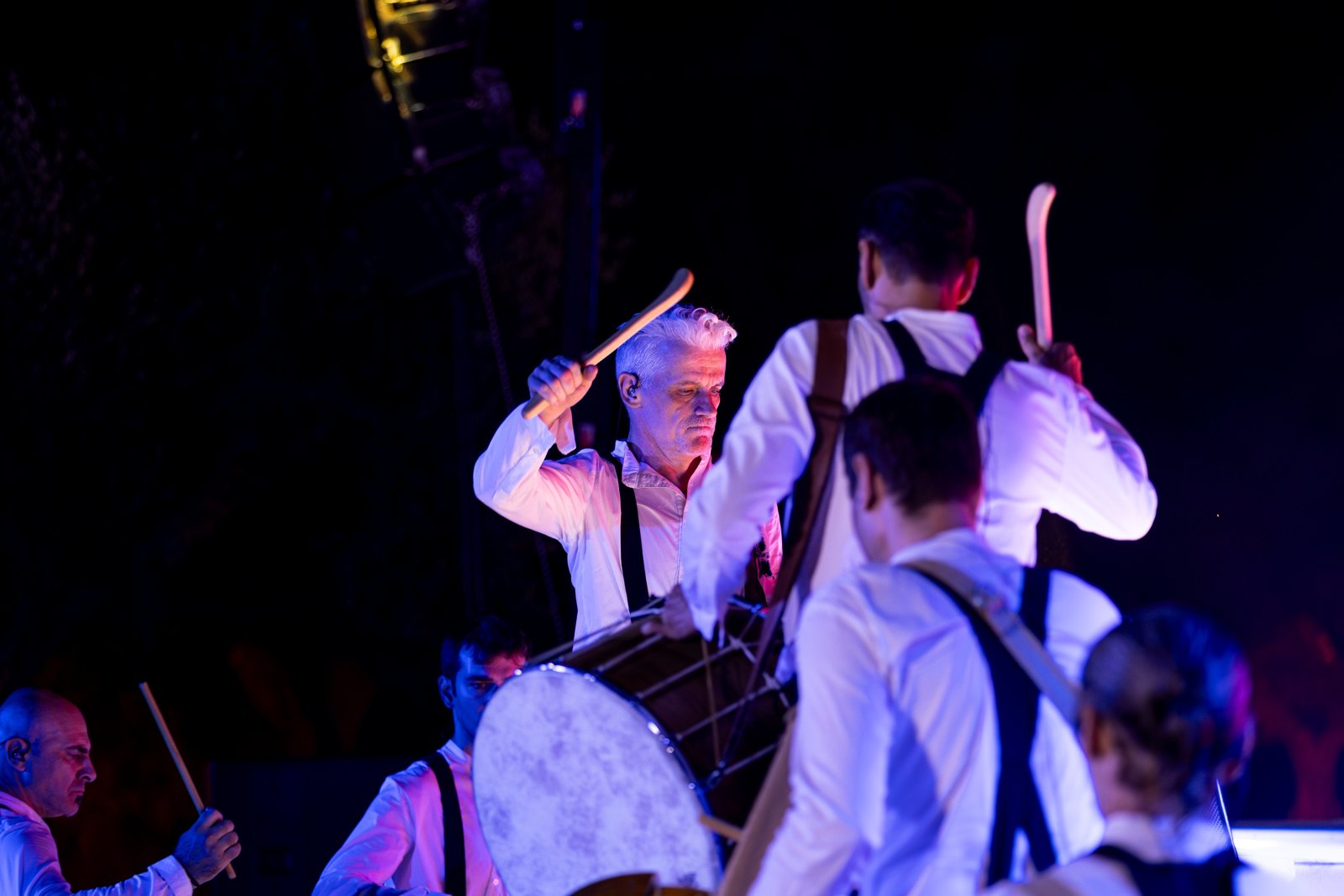 Drummers performing a theatrical sequence