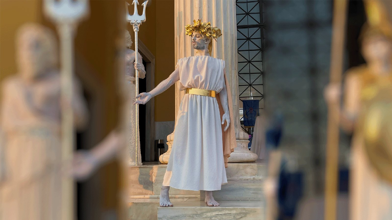 Living statue portraying Dionysus