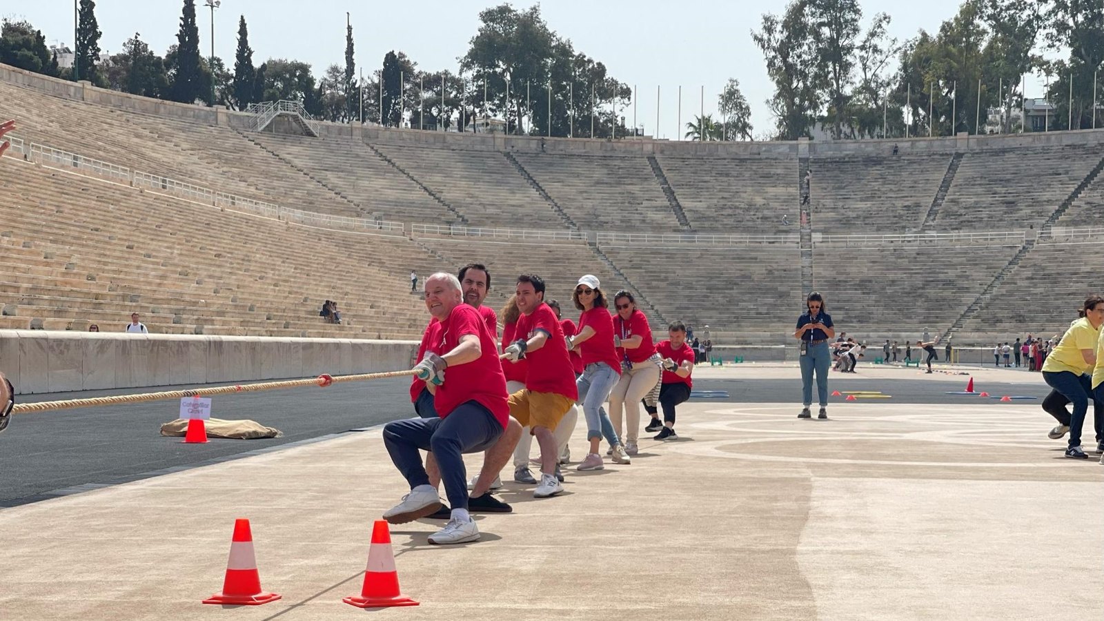 Teams competing at the Panathenaic Stadium in Athens