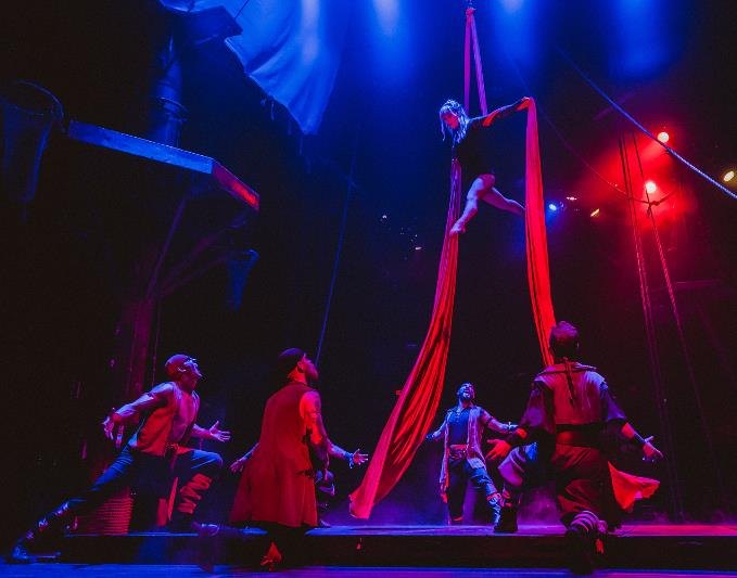 Aerial dancers in a pirate-themed show