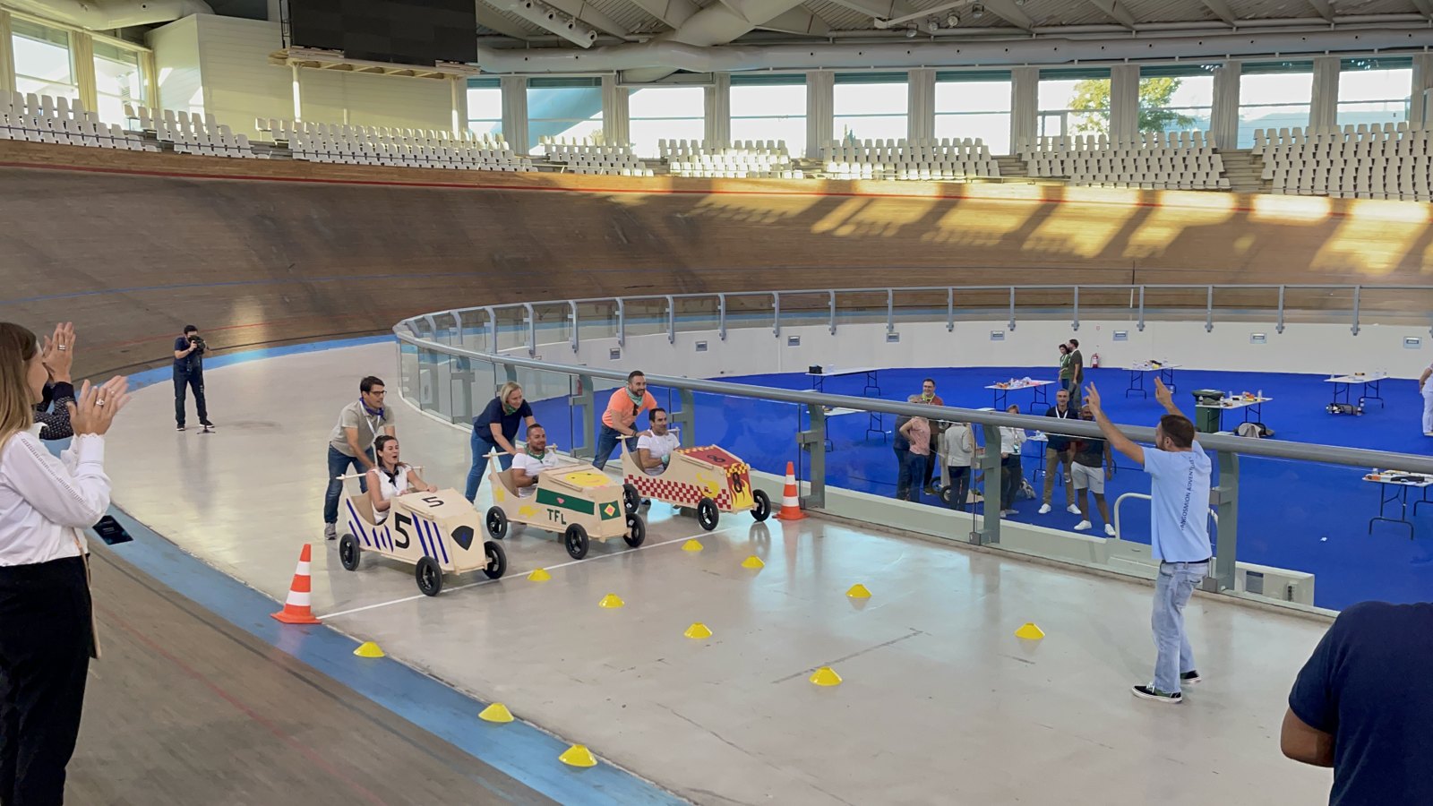 Teams with assembled soapbox roadsters